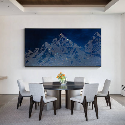 Navy Blue Abstract Mountain Wall Decor 3D Mountain Landscape Art Glitter Crystal #2