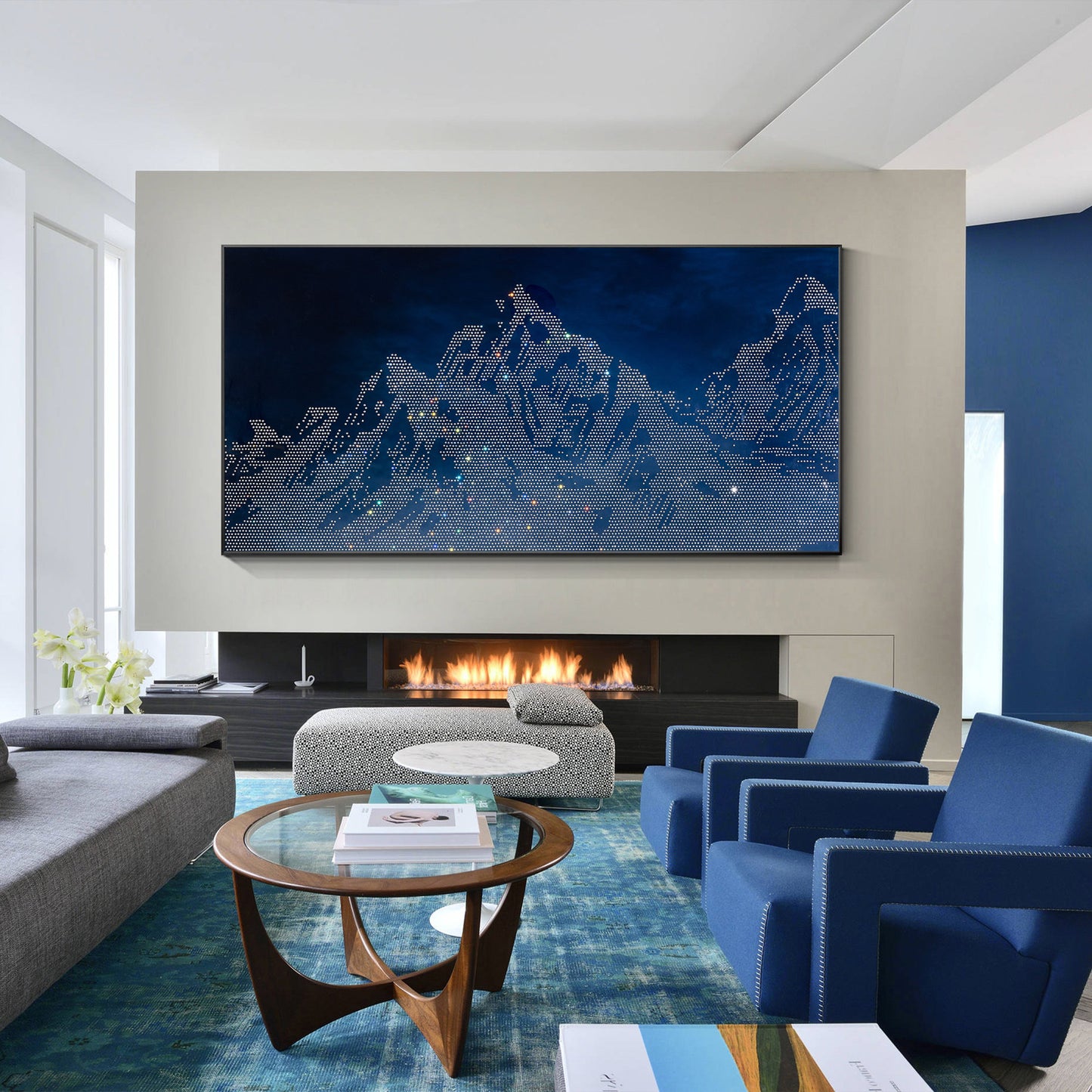 Navy Blue Abstract Mountain Wall Decor 3D Mountain Landscape Art Glitter Crystal #4