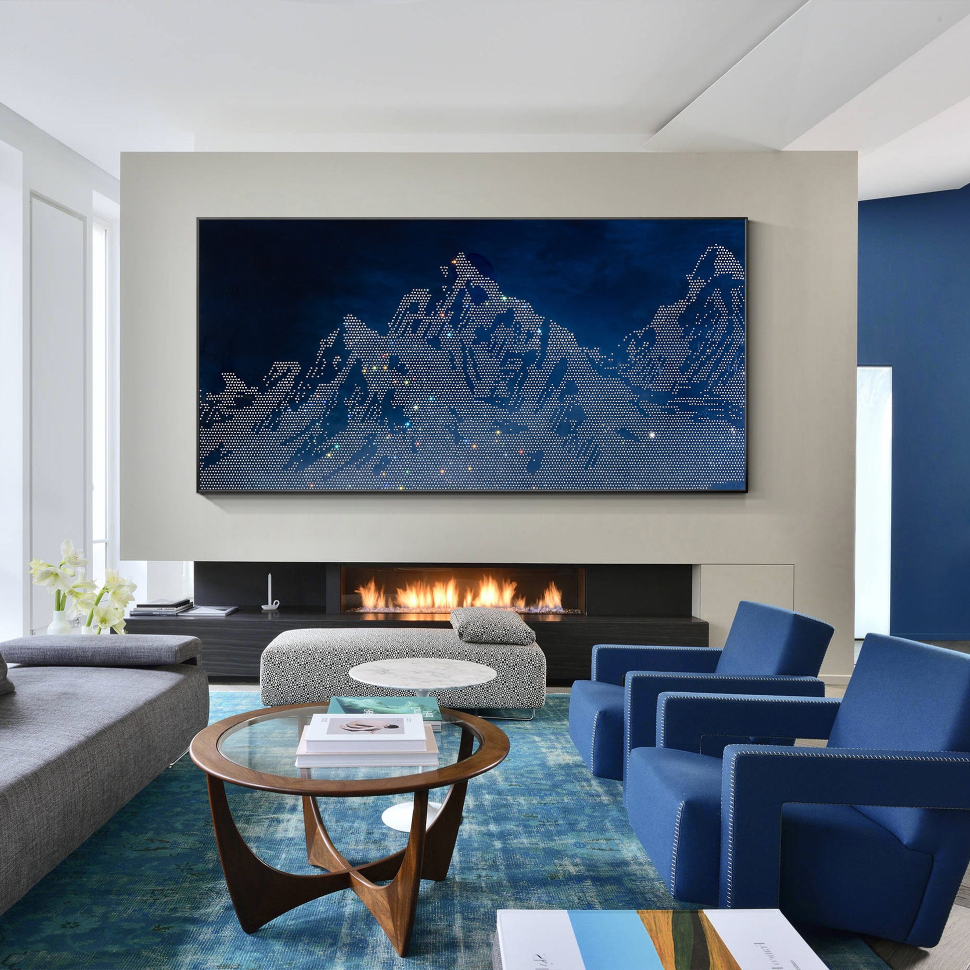 Navy Blue Abstract Mountain Wall Decor 3D Mountain Landscape Art Glitter Crystal #4
