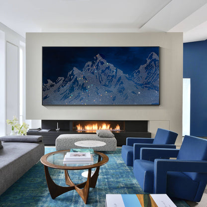 Navy Blue Abstract Mountain Wall Decor 3D Mountain Landscape Art Glitter Crystal #4