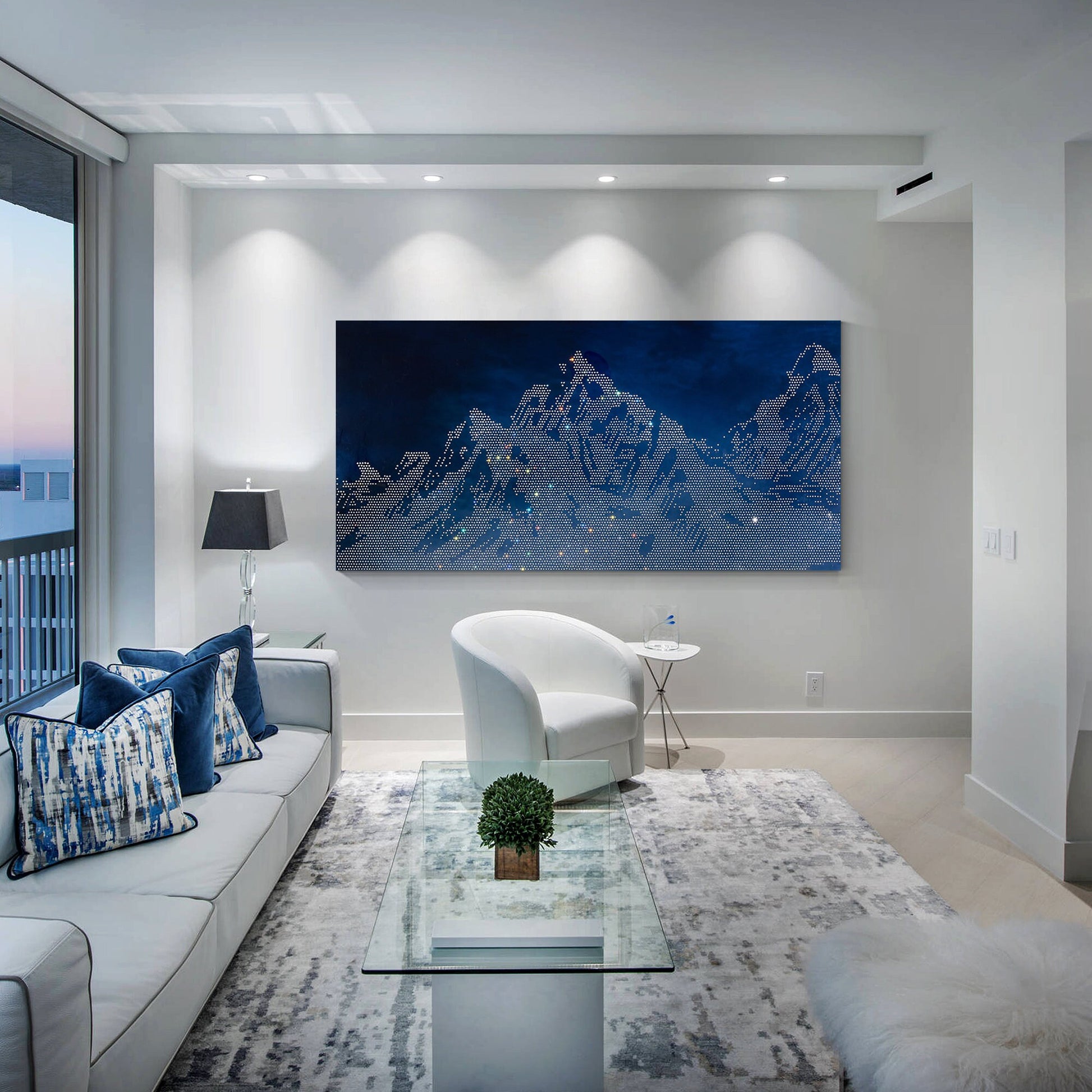 Navy Blue Abstract Mountain Wall Decor 3D Mountain Landscape Art Glitter Crystal #5