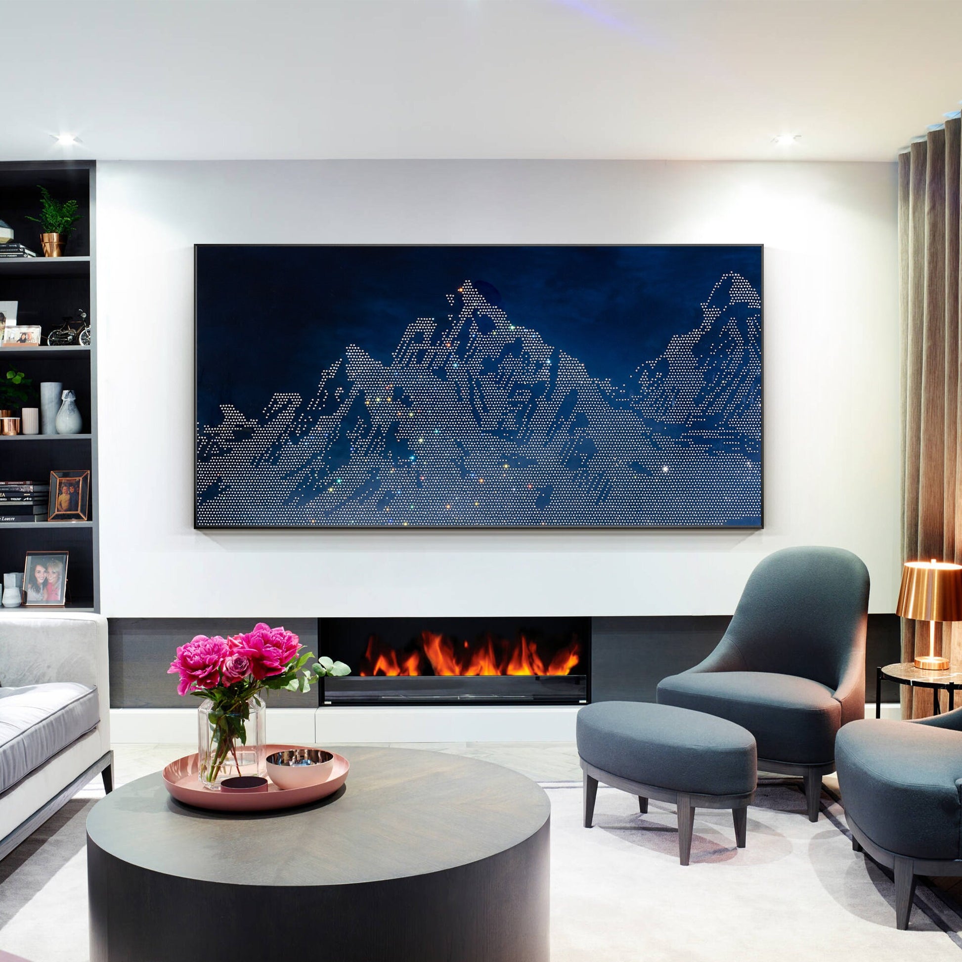 Navy Blue Abstract Mountain Wall Decor 3D Mountain Landscape Art Glitter Crystal #6