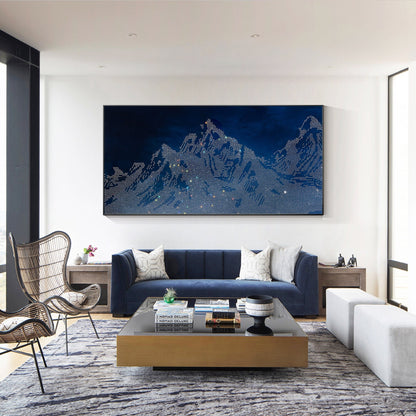 Navy Blue Abstract Mountain Wall Decor 3D Mountain Landscape Art Glitter Crystal #1