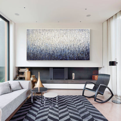 Navy Blue Abstract Painting, Heavy Texture Framed Canvas Wall Art, Modern Handma #3
