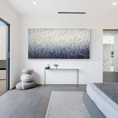 Navy Blue Abstract Painting, Heavy Texture Framed Canvas Wall Art, Modern Handma #4