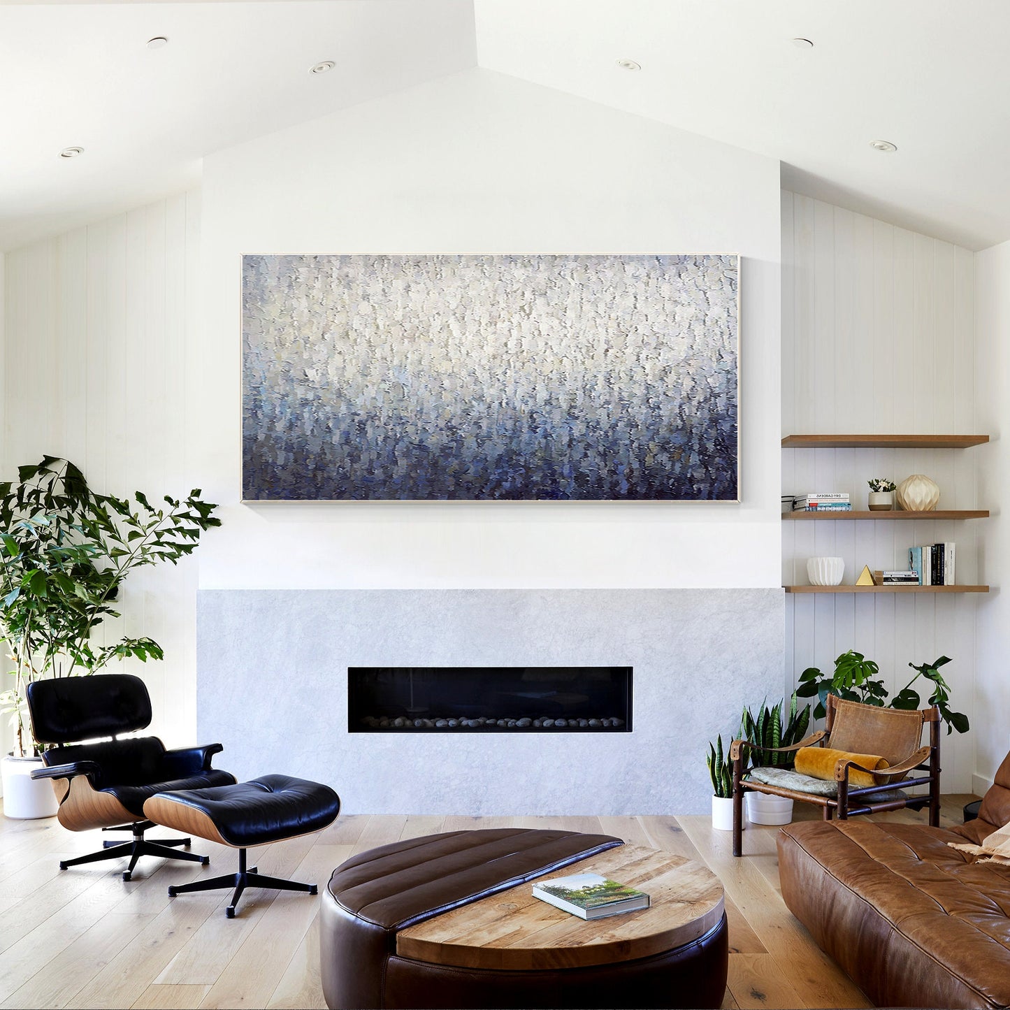 Navy Blue Abstract Painting, Heavy Texture Framed Canvas Wall Art, Modern Handma #5