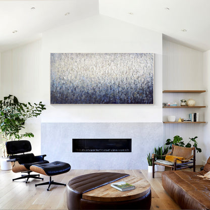 Navy Blue Abstract Painting, Heavy Texture Framed Canvas Wall Art, Modern Handma #5