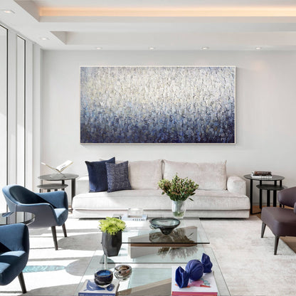 Navy Blue Abstract Painting, Heavy Texture Framed Canvas Wall Art, Modern Handma #1
