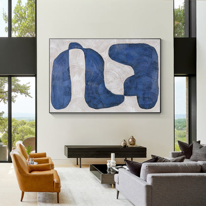 Navy Blue Abstract Painting: Large Modern Framed Canvas Art #3