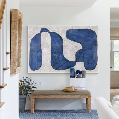 Navy Blue Abstract Painting: Large Modern Framed Canvas Art #4