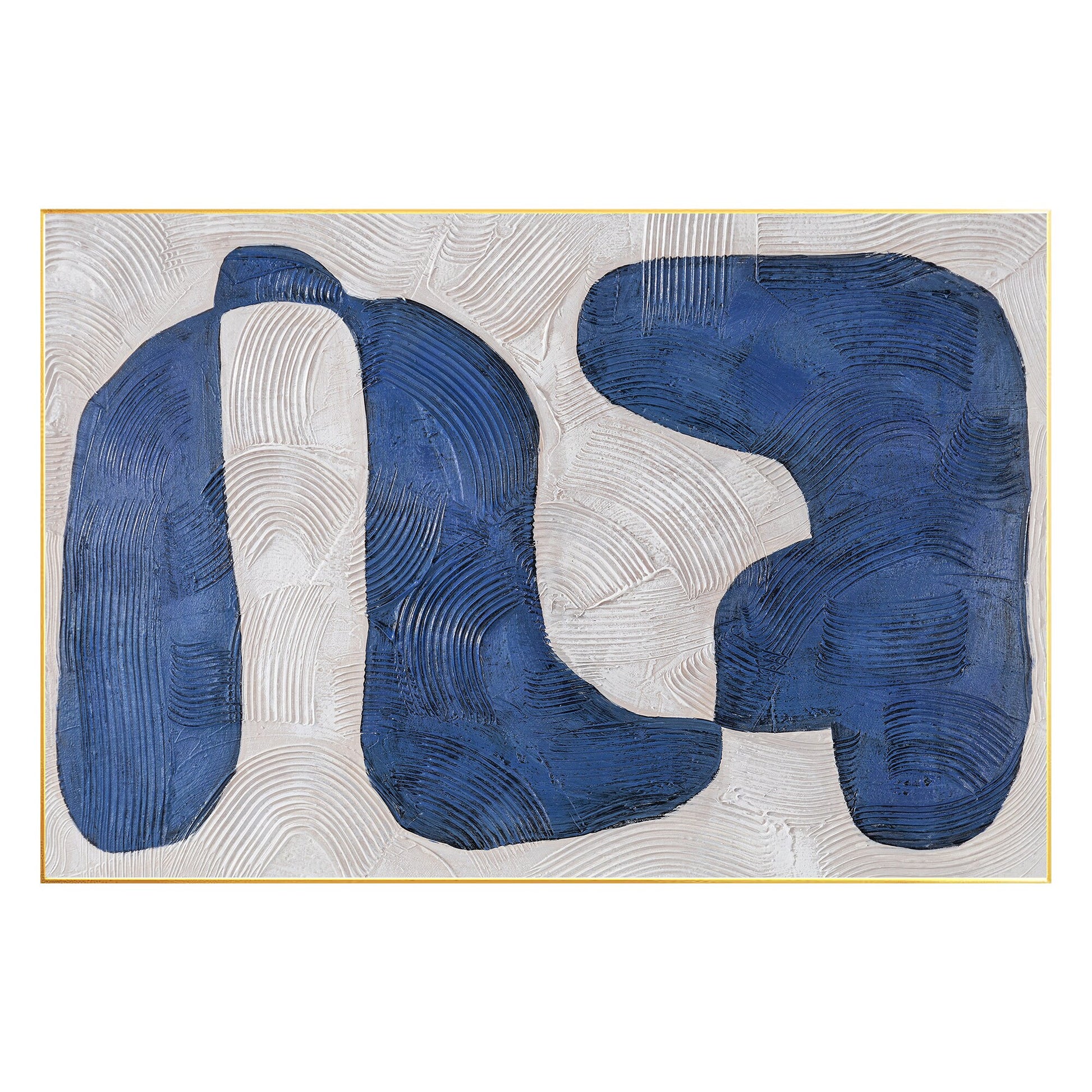 Navy Blue Abstract Painting: Large Modern Framed Canvas Art #8