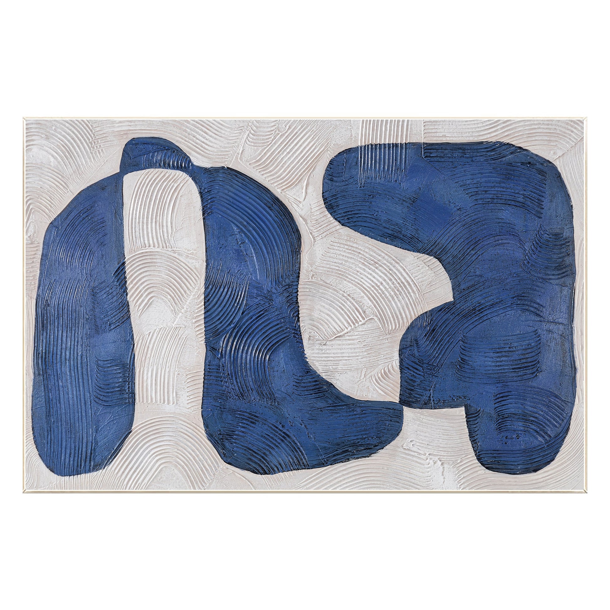 Navy Blue Abstract Painting: Large Modern Framed Canvas Art #9