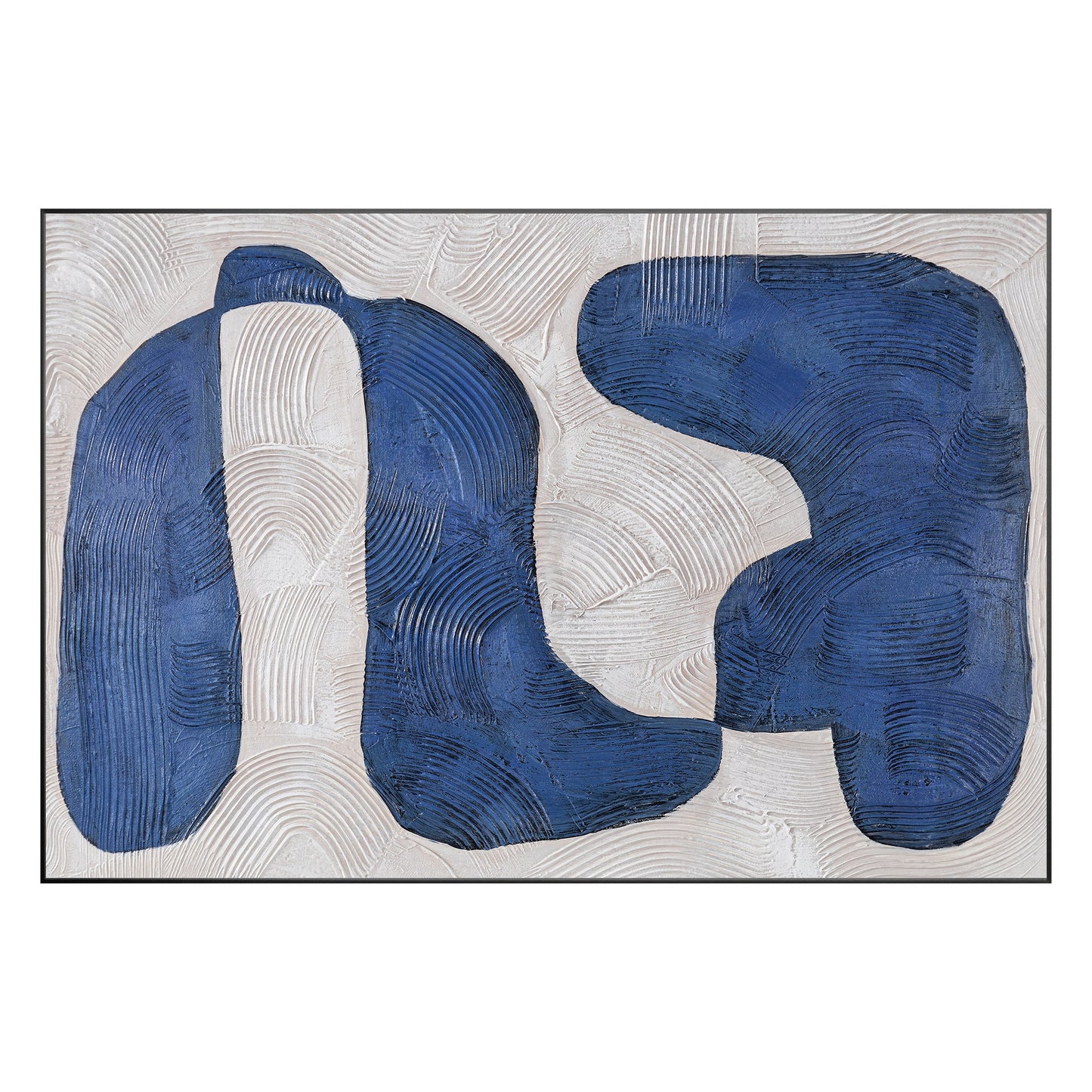 Navy Blue Abstract Painting: Large Modern Framed Canvas Art #10