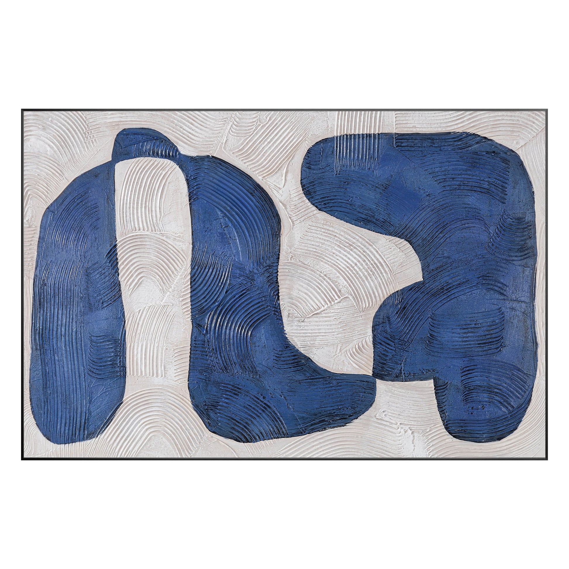 Navy Blue Abstract Painting: Large Modern Framed Canvas Art #10