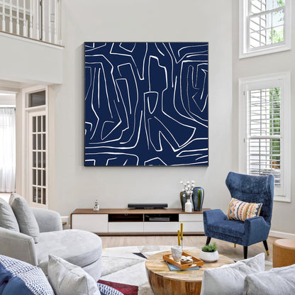 Navy Blue Abstract Painting: Minimalist Canvas Wall Art #2