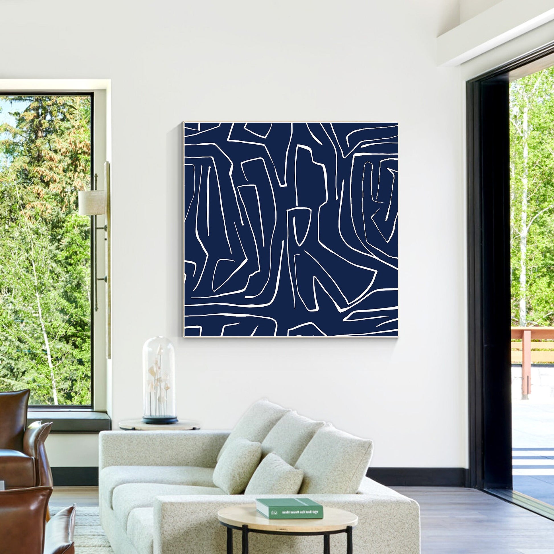 Navy Blue Abstract Painting: Minimalist Canvas Wall Art #3
