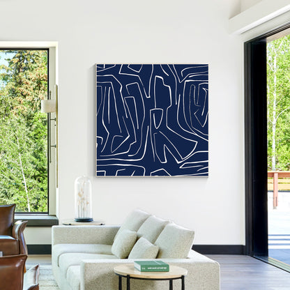 Navy Blue Abstract Painting: Minimalist Canvas Wall Art #3