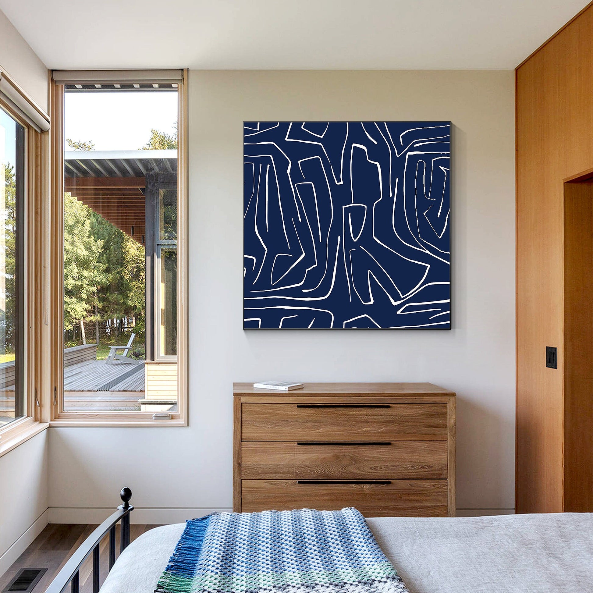 Navy Blue Abstract Painting: Minimalist Canvas Wall Art #4