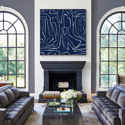 Navy Blue Abstract Painting: Minimalist Canvas Wall Art #5