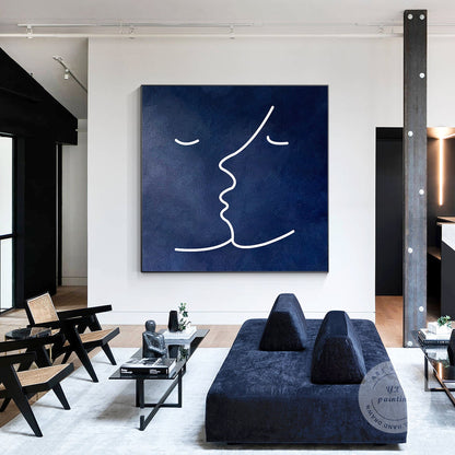 Navy Blue Abstract Painting: Minimalist Home Wall Art #2