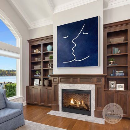 Navy Blue Abstract Painting: Minimalist Home Wall Art #4