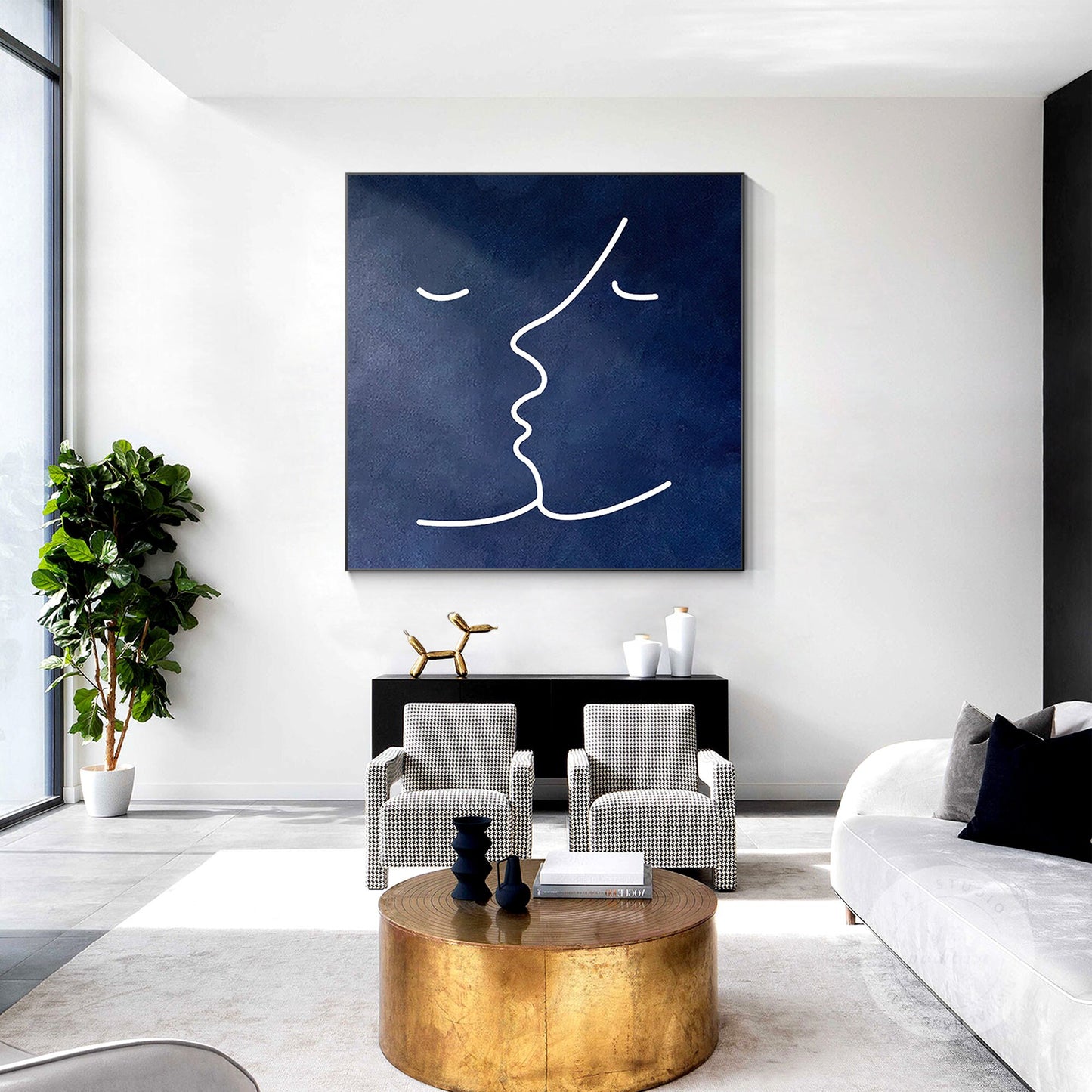 Navy Blue Abstract Painting: Minimalist Home Wall Art #5