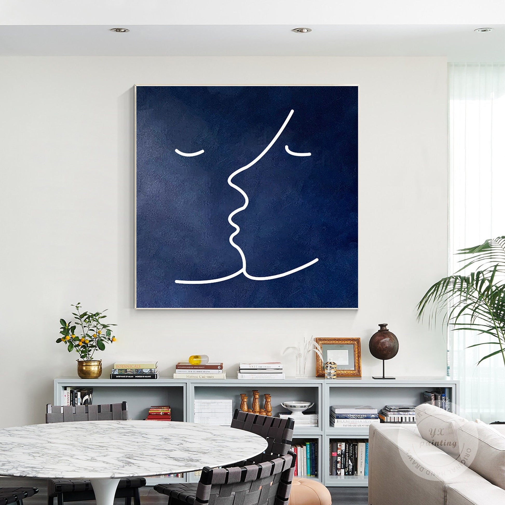 Navy Blue Abstract Painting: Minimalist Home Wall Art #1