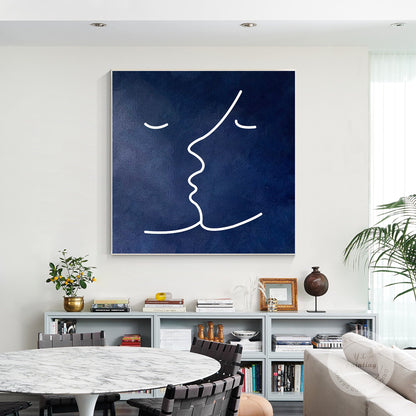 Navy Blue Abstract Painting: Minimalist Home Wall Art #1