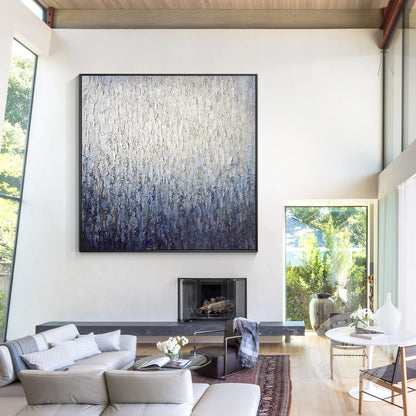 Navy Blue Abstract Painting on Canvas: Framed Nordic Wall Art #2