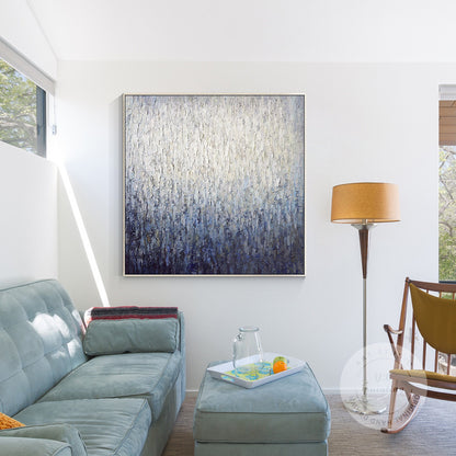 Navy Blue Abstract Painting on Canvas: Framed Nordic Wall Art #3