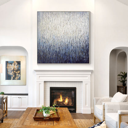 Navy Blue Abstract Painting on Canvas: Framed Nordic Wall Art #5