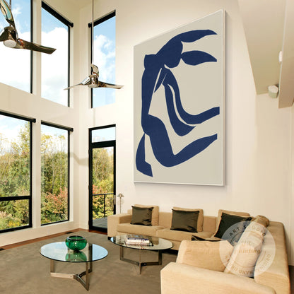 Navy Blue Abstract Painting on Canvas: Minimalist Wall Art #3