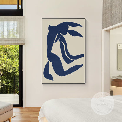 Navy Blue Abstract Painting on Canvas: Minimalist Wall Art #4