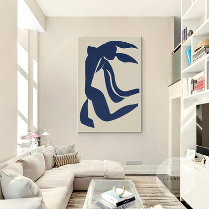 Navy Blue Abstract Painting on Canvas: Minimalist Wall Art #1