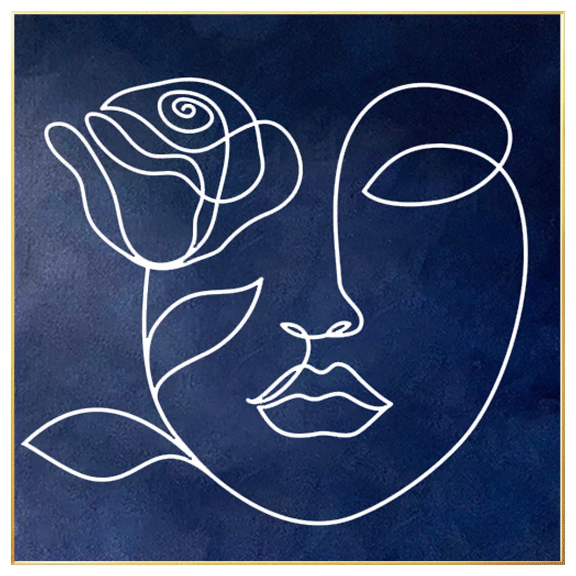 Navy Blue Abstract Painting: Picasso Line Art, Minimalist Living Room Decor #7