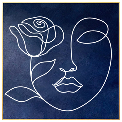 Navy Blue Abstract Painting: Picasso Line Art, Minimalist Living Room Decor #7