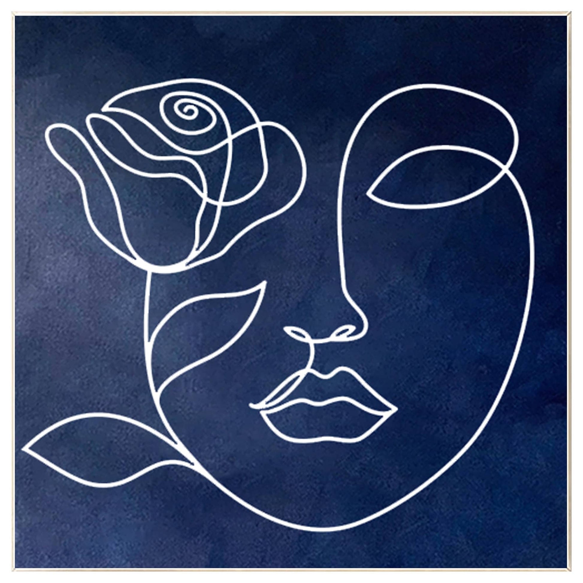 Navy Blue Abstract Painting: Picasso Line Art, Minimalist Living Room Decor #8