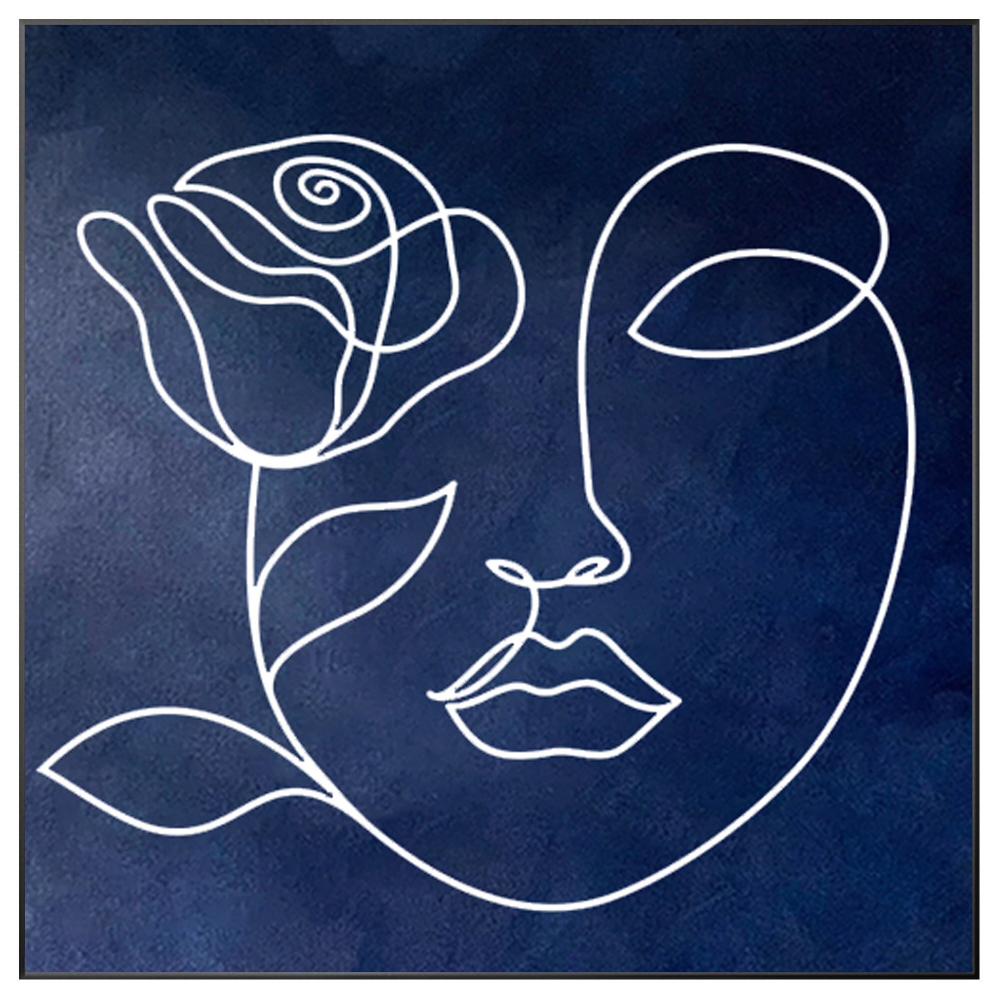 Navy Blue Abstract Painting: Picasso Line Art, Minimalist Living Room Decor #9