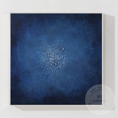 Navy Blue Abstract Textured Painting: Minimalist Framed Canvas Wall Art #9