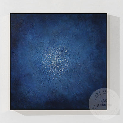 Navy Blue Abstract Textured Painting: Minimalist Framed Canvas Wall Art #10