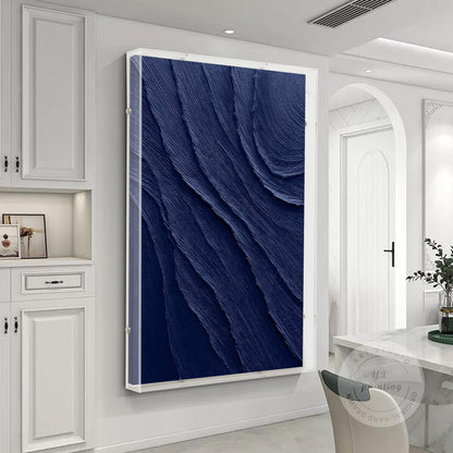 Navy Blue Art with a Acrylic Shadow Box Frame, Minimalist Painting on Canvas,  3 #1