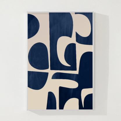 Navy Blue Beige Geometric Canvas Painting: Minimalist Abstract Wall Art #8