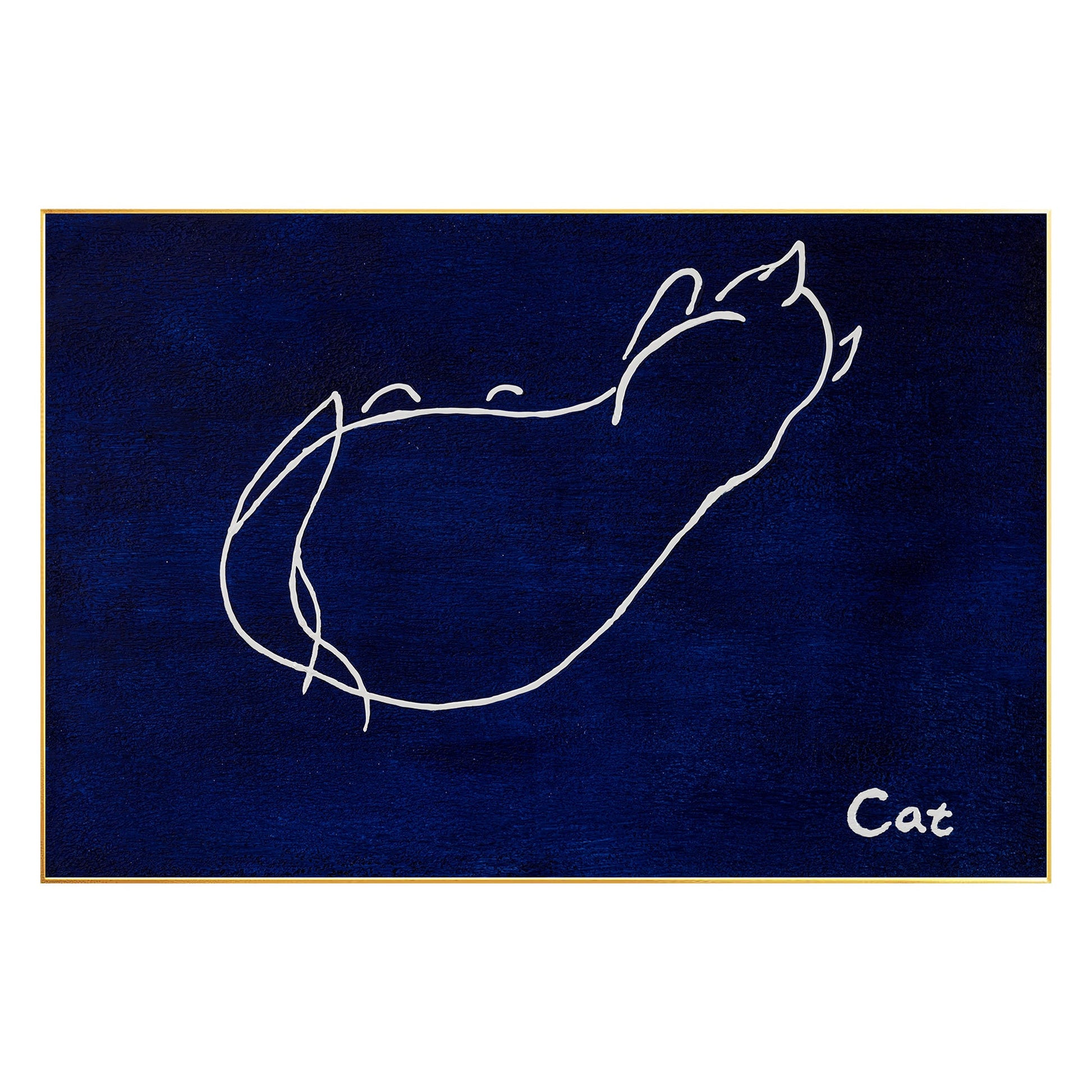 Navy Blue Cat Line Art – Minimalist Acrylic Painting on Canvas #8