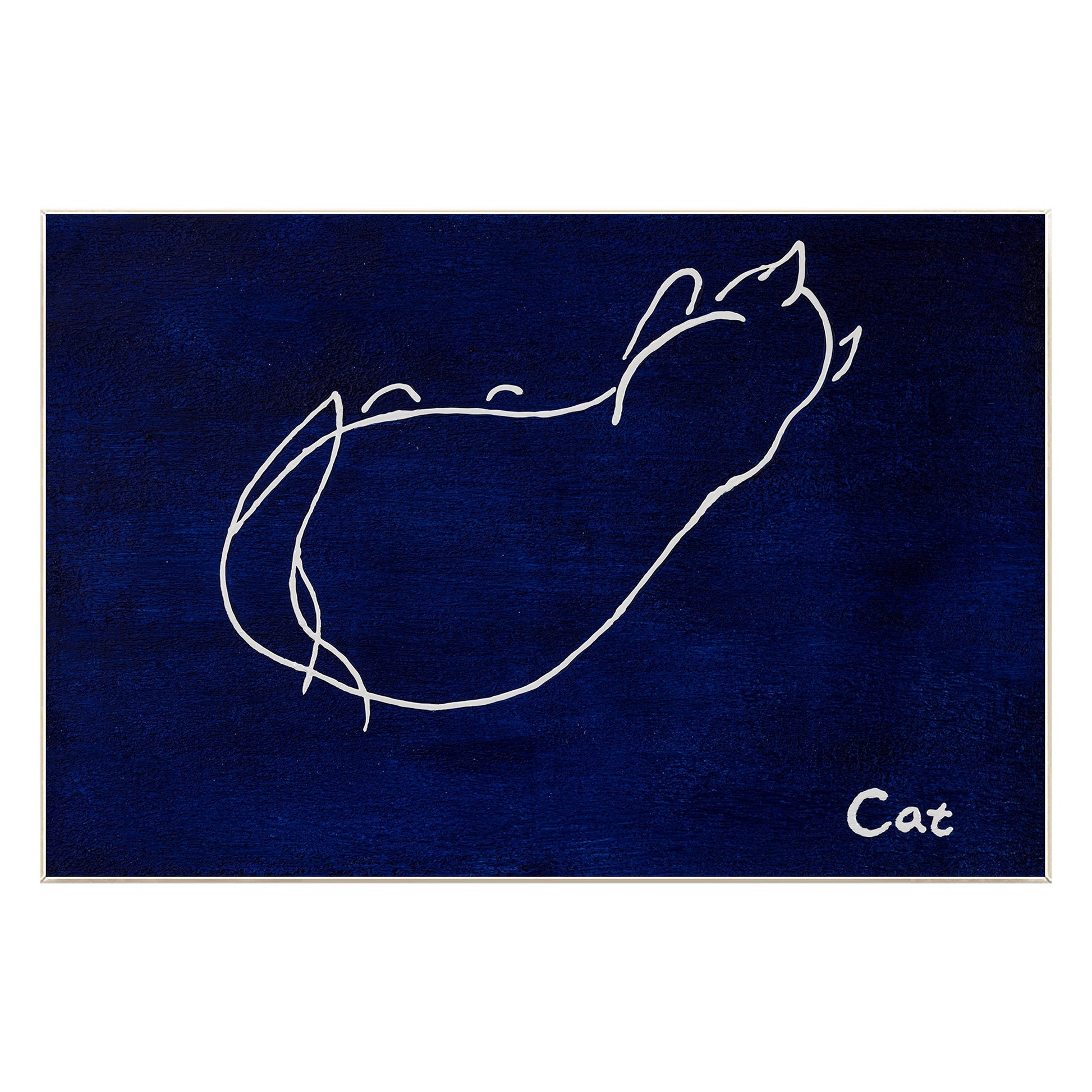 Navy Blue Cat Line Art – Minimalist Acrylic Painting on Canvas #9