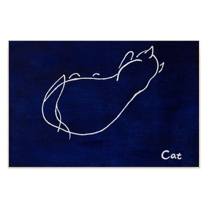 Navy Blue Cat Line Art – Minimalist Acrylic Painting on Canvas #9