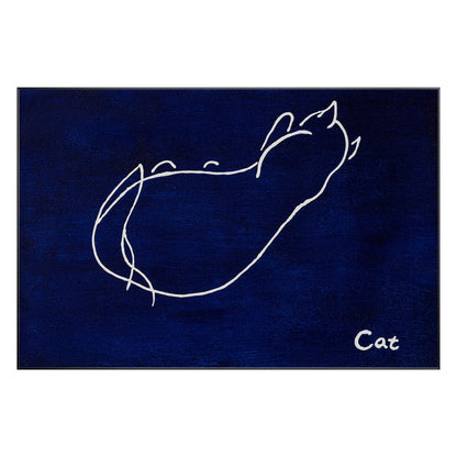 Navy Blue Cat Line Art – Minimalist Acrylic Painting on Canvas #10