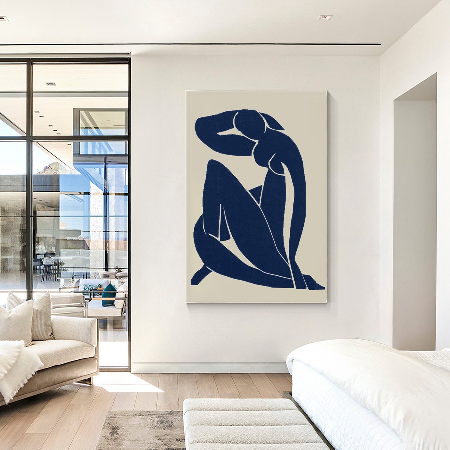 Navy Blue Figure Abstract Canvas Painting: Minimalist Wall Art #3