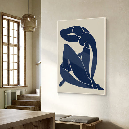 Navy Blue Figure Abstract Canvas Painting: Minimalist Wall Art #4