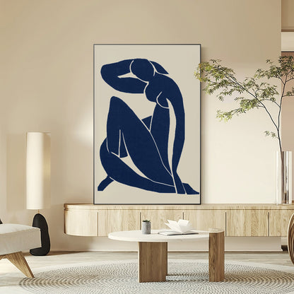 Navy Blue Figure Abstract Canvas Painting: Minimalist Wall Art #5