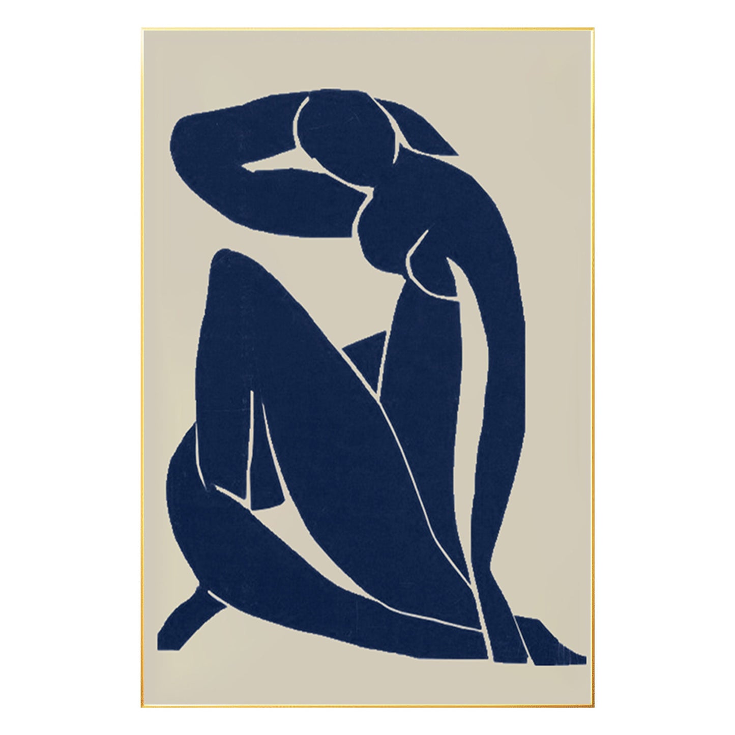 Navy Blue Figure Abstract Canvas Painting: Minimalist Wall Art #8